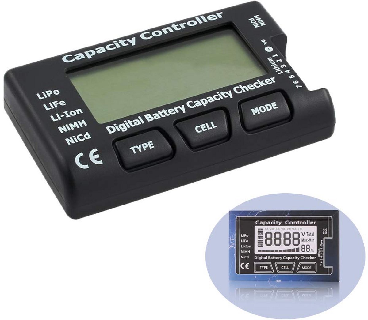Digitale 5-in-1 Batterijmeter voor LiPo, Li-ion, NiMH en NiCd