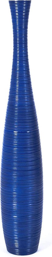 Leewadee Grote Home Decor Vloervaas - Houten Hoge Boerderij Decor - Bloemenhouder Voor Nep Plant En Pampas Gras, 65 cm, Blauw