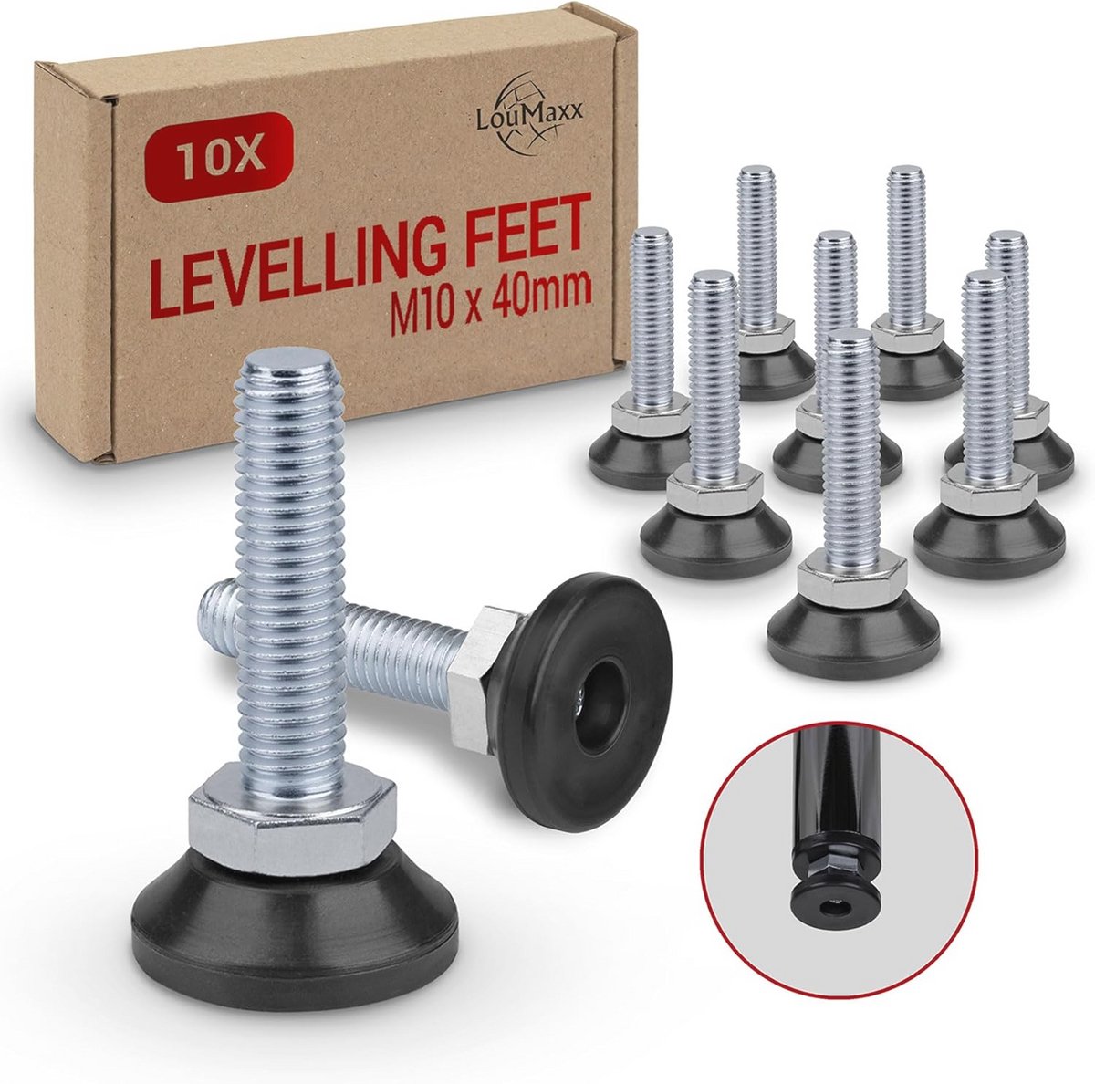 Set van 10 verstelbare schroeven M10 - Ideaal voor meubels en kasten - Stabiele stelschroeven voor optimale hoogte