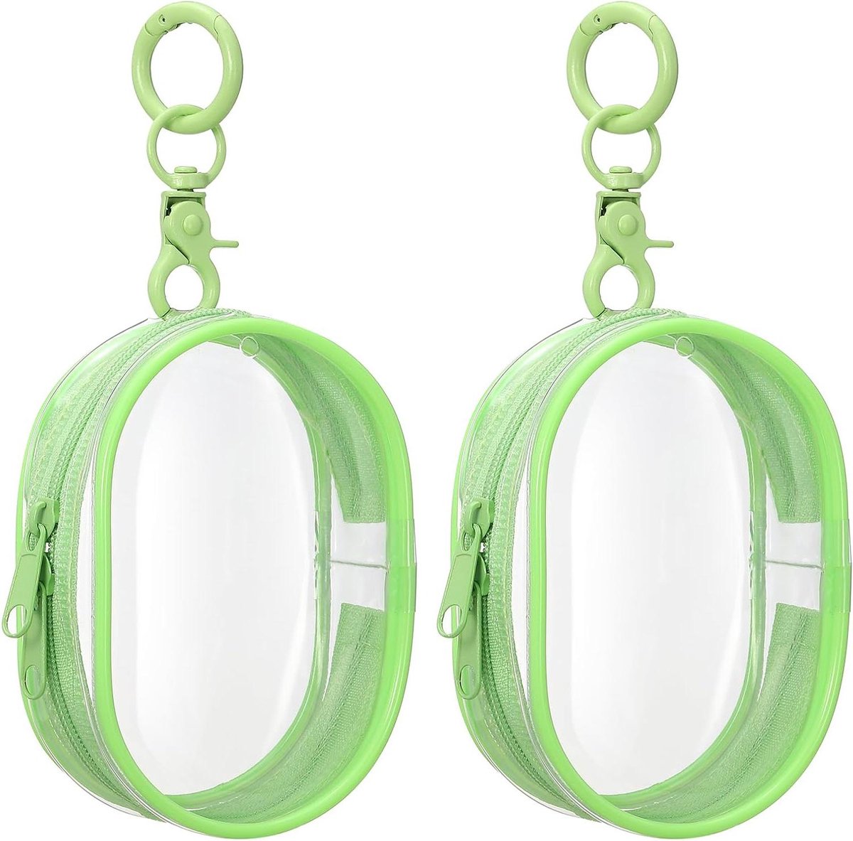 Allecta - Transparante Displaytas voor Figuren Met Sleutelhanger - Draagbare PVC Opbergtas voor Kleine Poppen - Ritssluiting - Ovaal Groen
