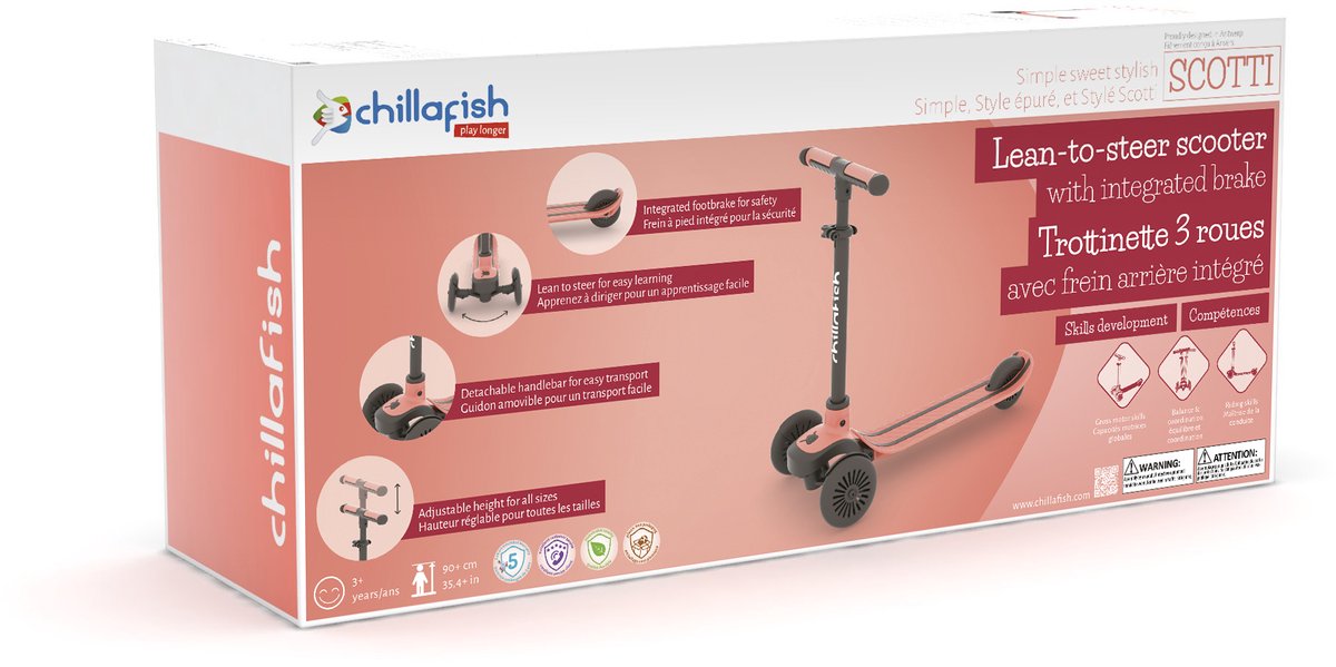 Chillafish Kinderstep 3 Jaar met drie wielen - Oranje Roze - Lichtgewicht step met afneembaar stuur en voetrem - Aanpasbaar in hoogte - Leun-om-te-sturen - Extra grip handgrepen - Model Scotti 3 thumbnail 5