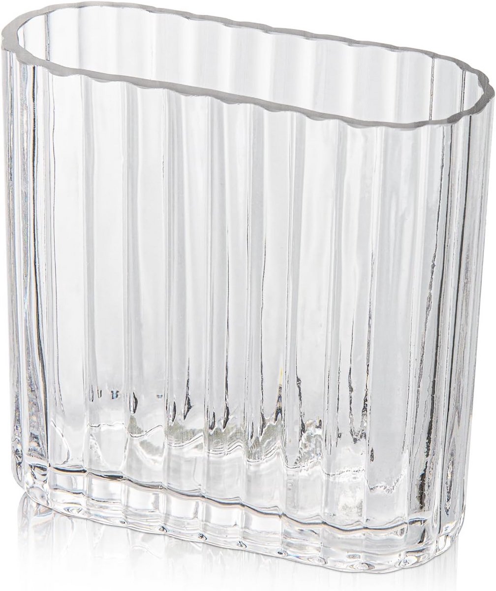 Ribbelvaas van Glas - Moderne Decoratieve Vaas voor Tafelversiering, Transparante Vaas voo