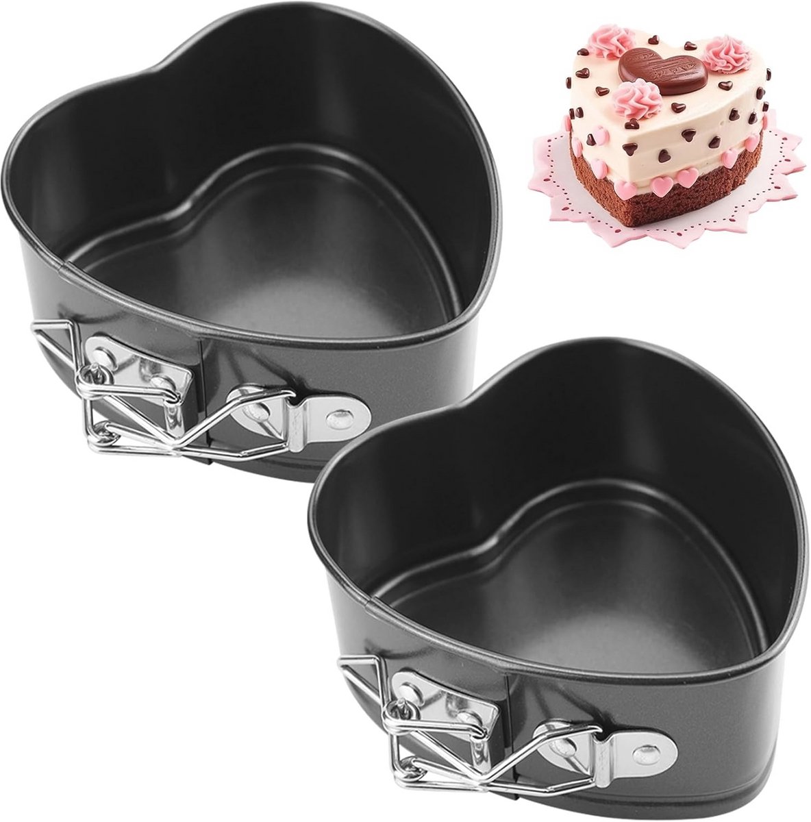 Hartvormige Springvorm Set 14,5 x 13 cm - 2 stuks met Anti-aanbaklaag