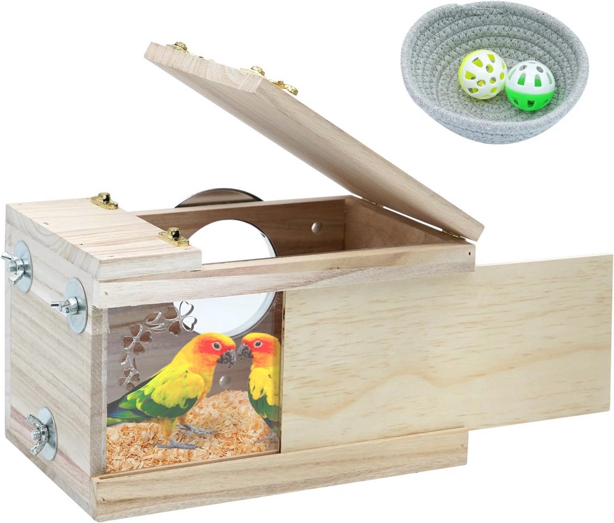 Vogelnestkast voor Parkieten en Papegaaien - Houten Broedbox met Transparant Raam