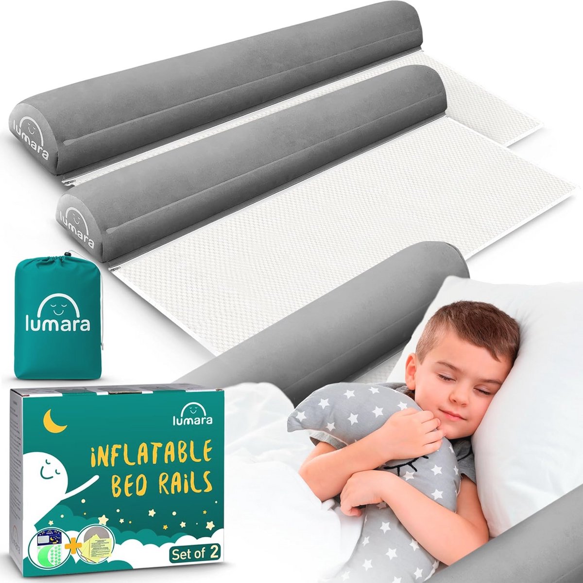 Opblaasbare bedrail voor peuters - Reisbedbumpers set van 2, antislip veiligheidsrails voor ziekenhuisbedden en co-slapen