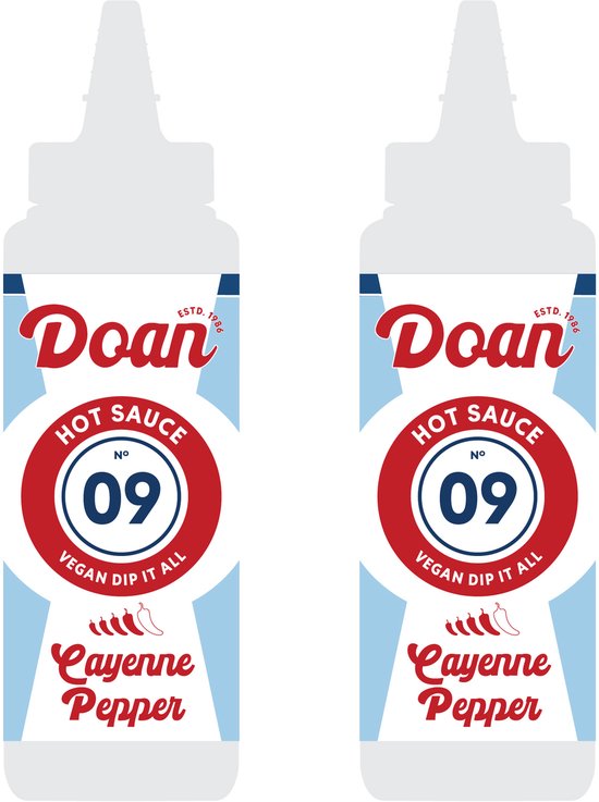 Doan Hot Sauce 09 Cayenne Pepper, extra hete ambachtelijke chilisaus met diepe tomatensmaak en vurige cayenne, gemaakt met natuurlijke ingrediënten, vegan en glutenvrij, 2-pack (2 x 240 ml)
