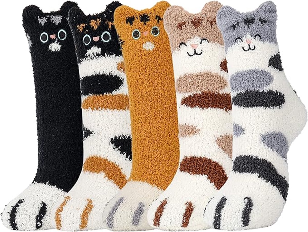 MDUG 5 Damessokken van fleece met kattenprint One fits all Warme wintersokken Leuk kattenpootafdrukpatroon Comfortabele en warme sokken met kattenprint Kleur