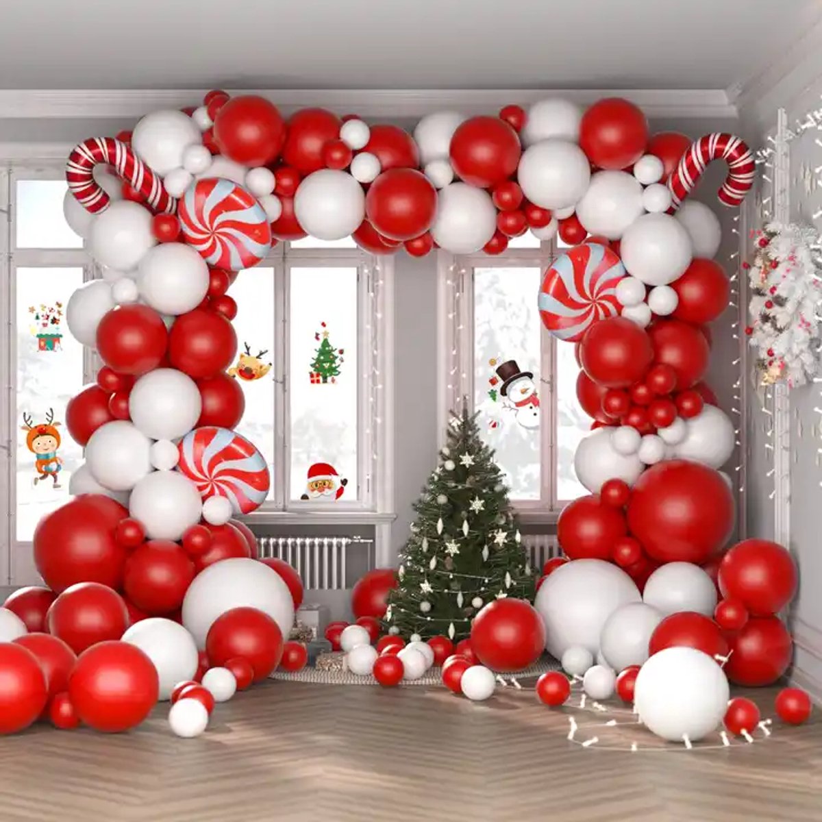 Kerst Ballonnenboog Set 127 Stuks – Rood Wit – Kerst Ballonnenset met Accessoires – Kerstversiering & Feestdecoratie