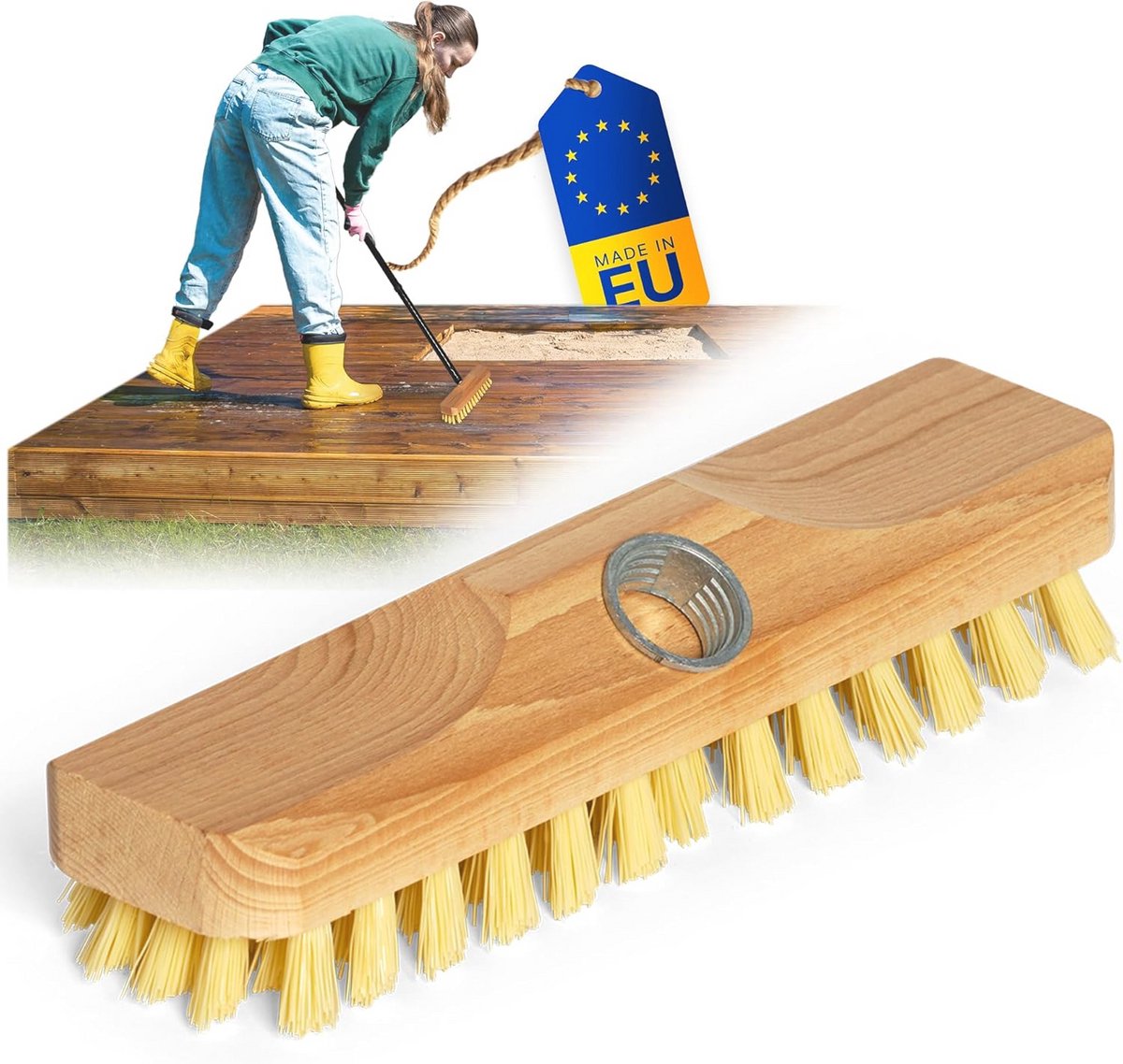 Houten Schrobber met Borstelharen voor Binnen en Buiten - Ideaal voor Balkon en Terras