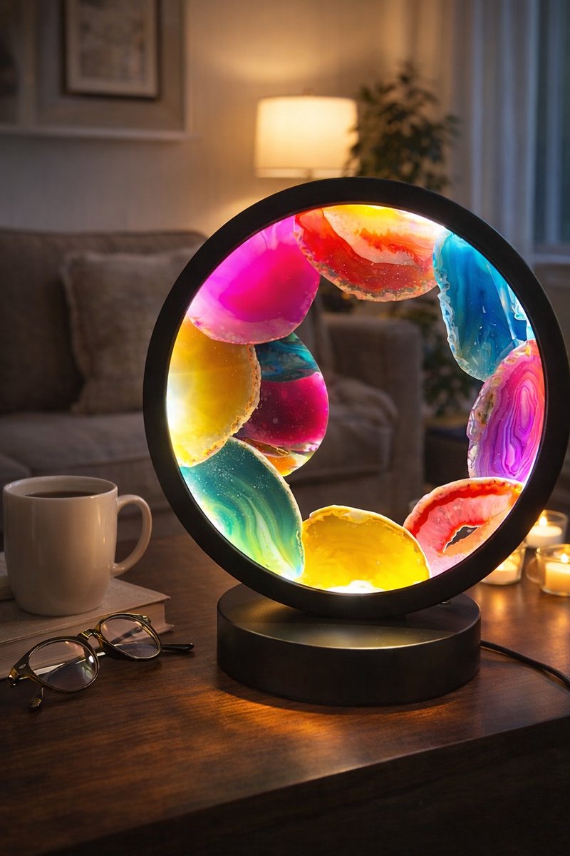 S4H Edelstenen Lamp Rond - 7 Kleuren USB Aansluiting - Helende Kristallen Sfeerverlichting