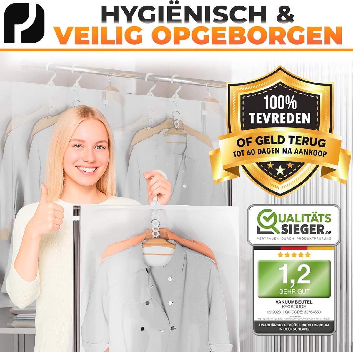 5-Pack Hangende Stofzuigerzakken voor Kleding - 100 x 70 cm - Ruimtebesparende en Stabiele Opbergoplossingen