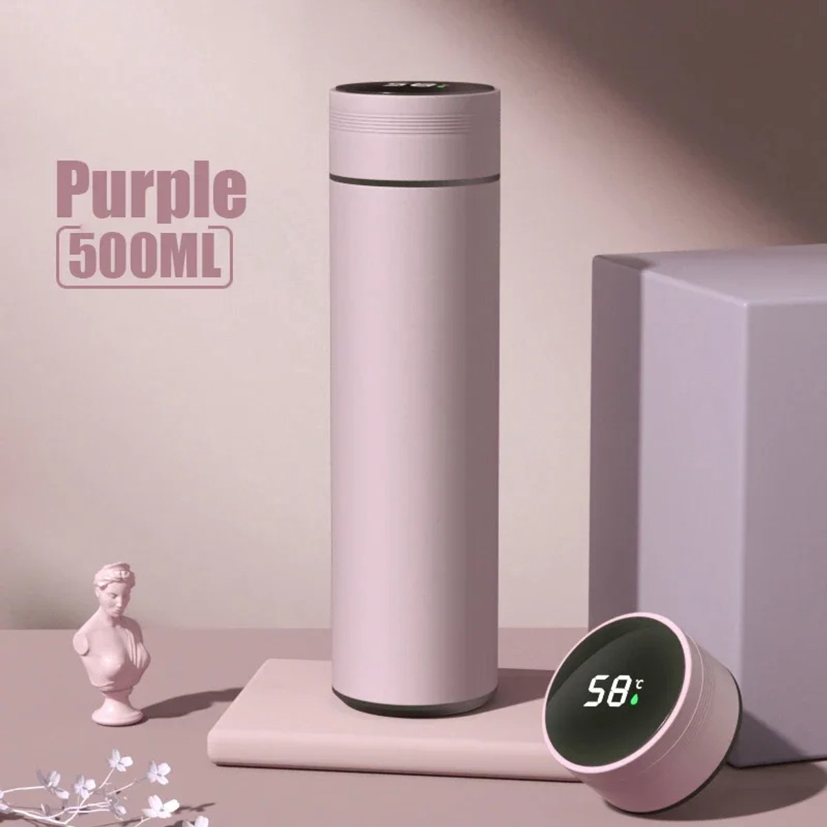 Thermos Smart Serie - Thermosbeker met Temperatuurdisplay - RVS - Paars - 500 ml Inhoud