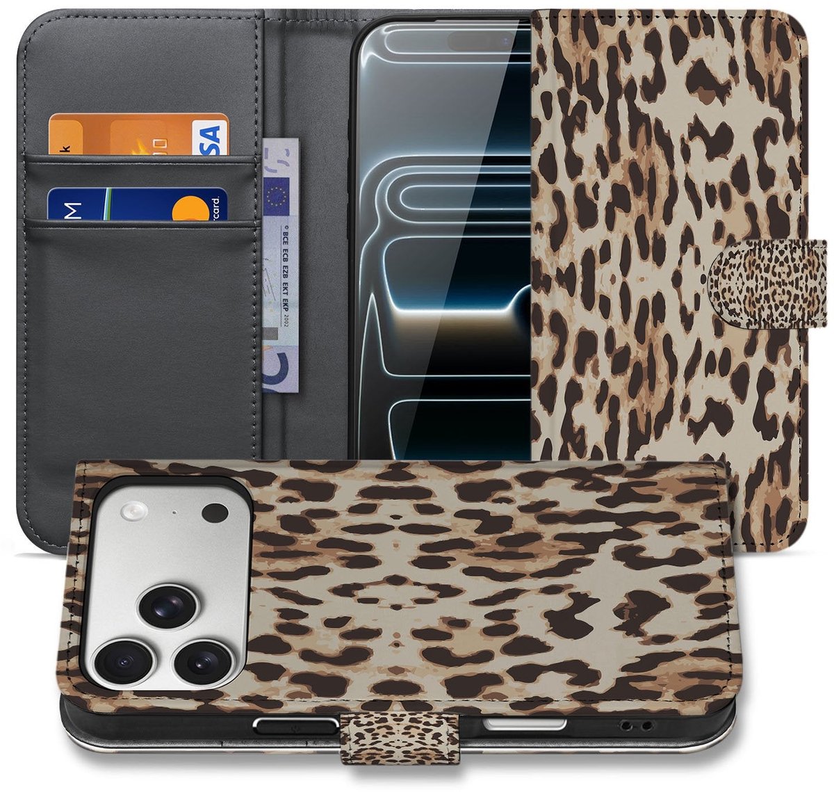 Book Case iPhone 17 Pro Max Leopard Pasjeshouder Magnetisch