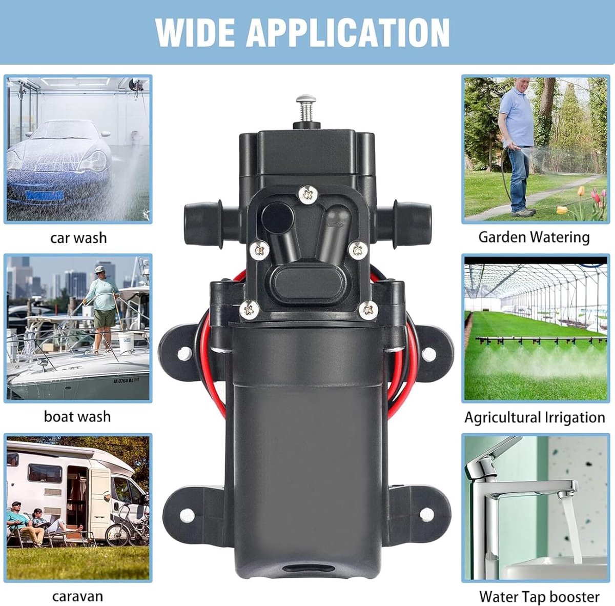 Allecto Plus - Zelfaanzuigende Waterpomp 12V 70W voor caravan en camper - 6L/min 0.9MPA - Elektrische sproeierpomp - Marine boot tuin - Hogedrukmembraan - Membranpomp thumbnail 7