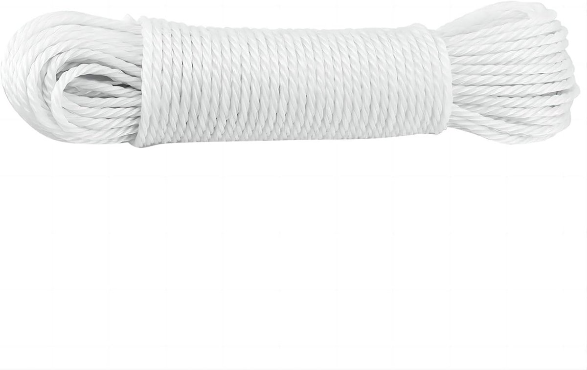 20 m Nylon Kledinglijn - Duurzaam voor Tuin - Kamperen - Binnen en Buiten Gebruik - Wit