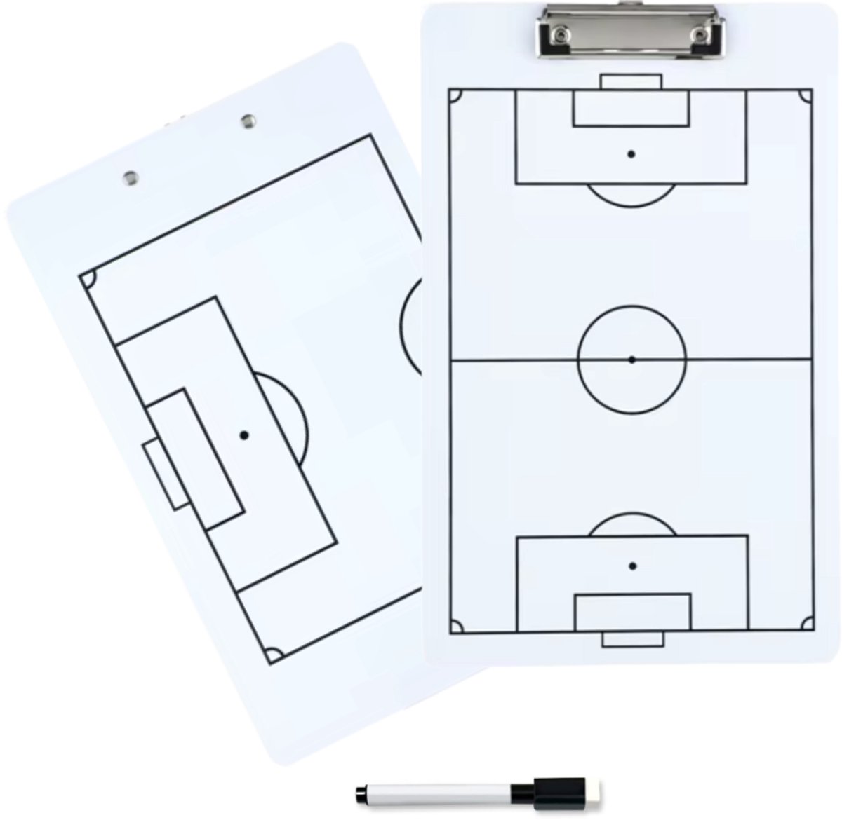 WM Sports - Tactiekbord voetbal - Tactiekborden - Coachbord voetbal - Coachboard - Clipboard voetbal - Half en geheel veld - Inclusief uitwisbare stift - Zwart, wit en zilver