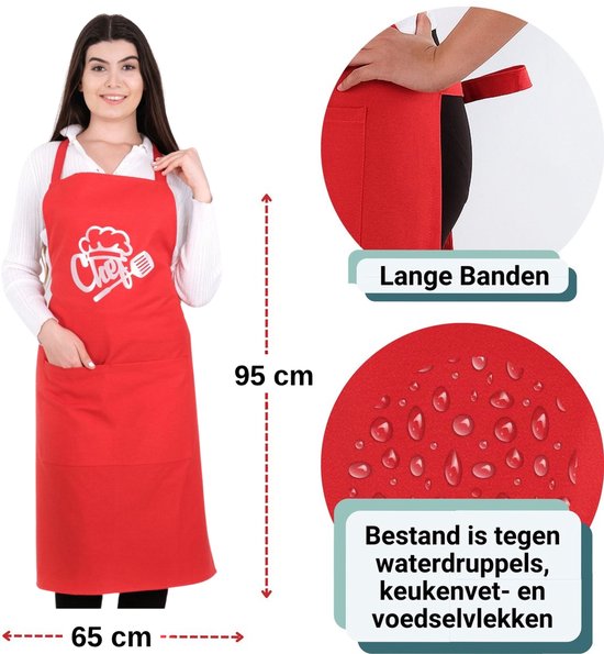 Tablier de chef Tavas 65 x 95 cm - Rouge - Tablier de cuisine avec 2 maniques - Coffret cadeau 3 pièces - Tablier femme - Qualité hôtelière
