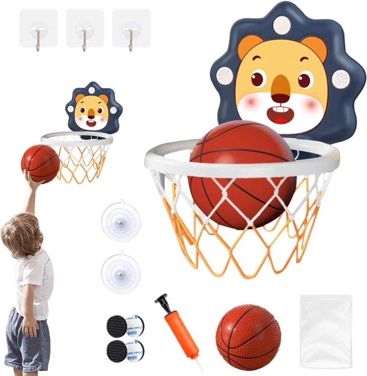 CSGoods - Mini-basketbalmand voor kinderen inclusief basketbal en pomp, ideaal voor slaapkamer - cadeau voor kinderen vanaf 3 jaar.