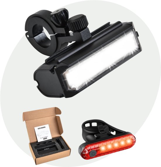 Morelia® Complete Fietslampjes Set - Fietslamp 900 Lumen - Fietsverlichting - Voorlicht en Achterlicht - USB Oplaadbaar - Zwart