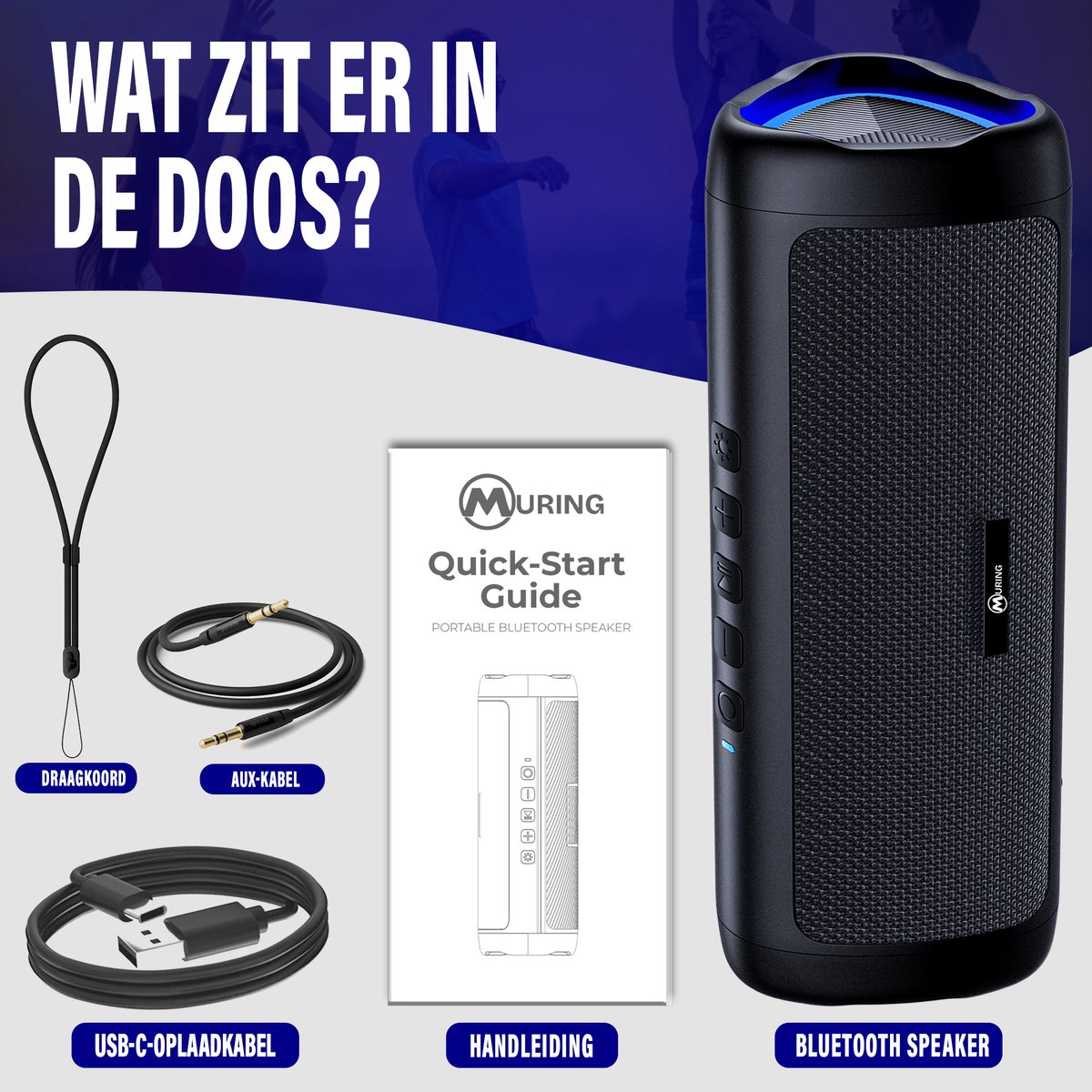 Muring Draadloze Bluetooth Speaker - Muziek Box - Tot 20 uur Afspeeltijd - TWS Pairing - Bluetooth 5.3 - Partybox - Luidspreker - Geluidsbox - Zwart – foto 8