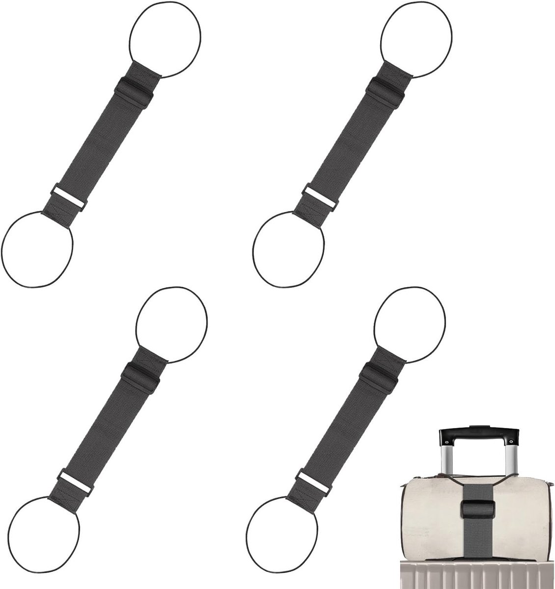4 Pcs Elastic Luggage Fastening Straps - Adjustable Straps - Suitcase Elastic Luggage Belt - Portable Accessories voor Attaching Bags - Ideaal voor Travel - Zwart