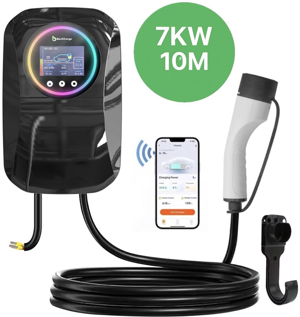 Krachtige 7kW Laadpaal met App-bediening en Waterdichte Behuizing