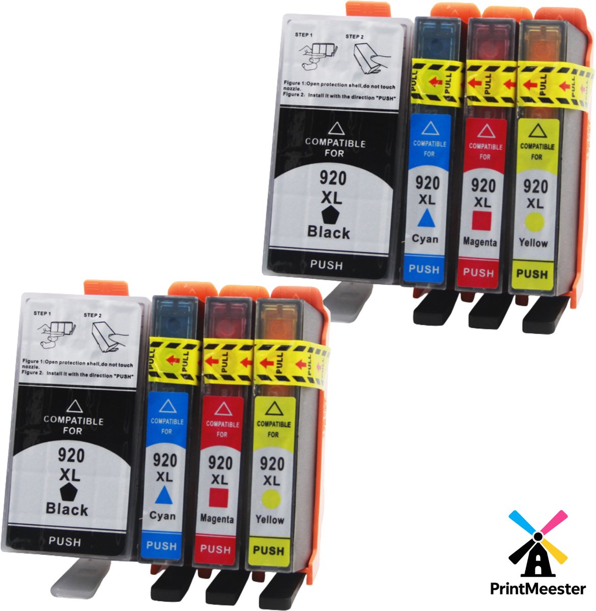 8 compatibele HP 920XL inktcartridges – Hoge capaciteit – OfficeJet 6000 / 6500 / 7000 / 7500A – Zwart, Cyaan, Magenta, Geel