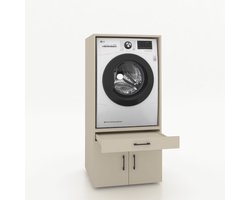 Wasmachinekast Enkel 67x145x67cm | Ruimtebesparend & Super Stevig | Met Uitschuiflade | Voor Wasmachine of Droger | Greige