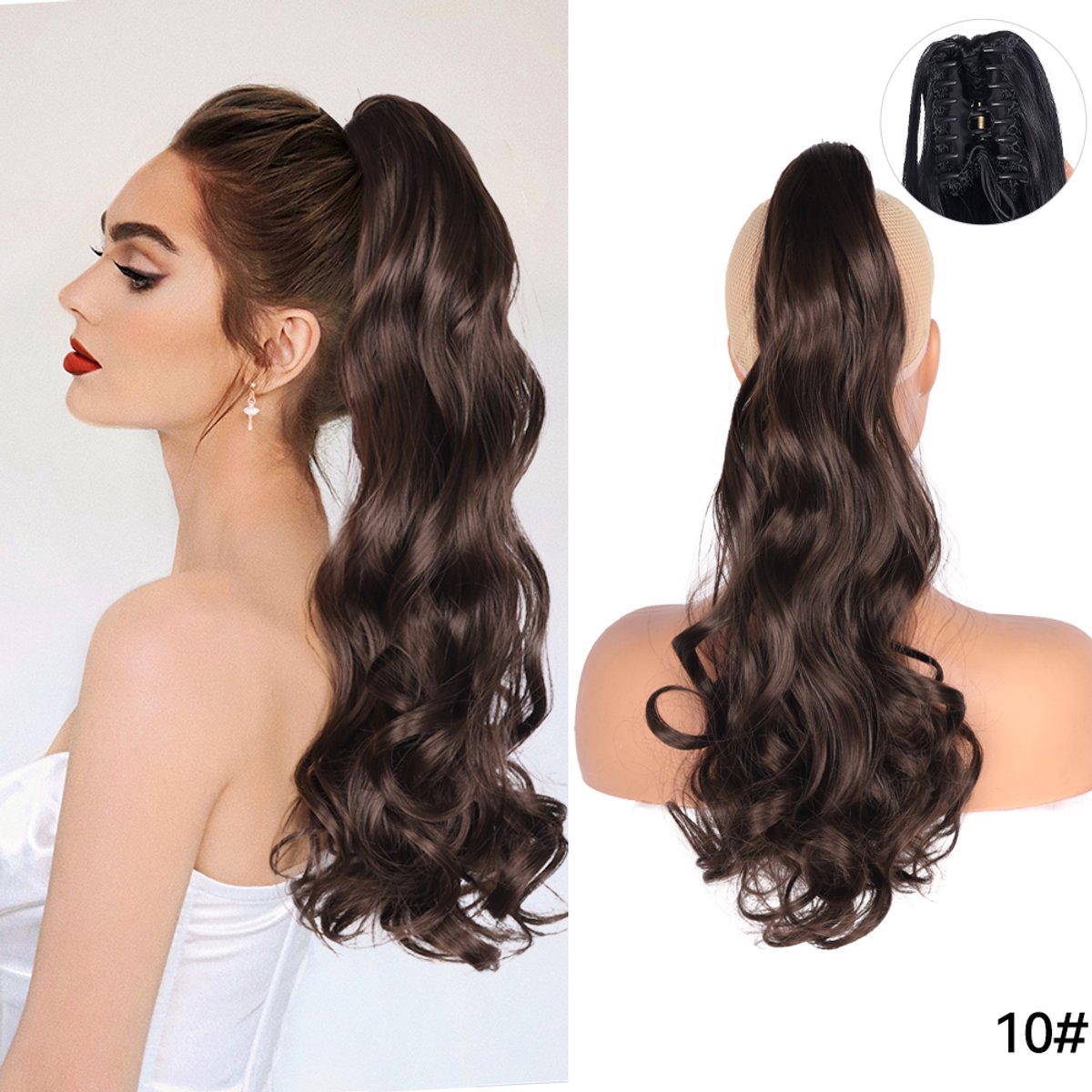 Ponytail #10 (P006) Lichtbruin- 55cm - Paardenstaart - Haarverlenging - Extensions - Wavy - #10 - Haarstuk - 22'' - 22 inch