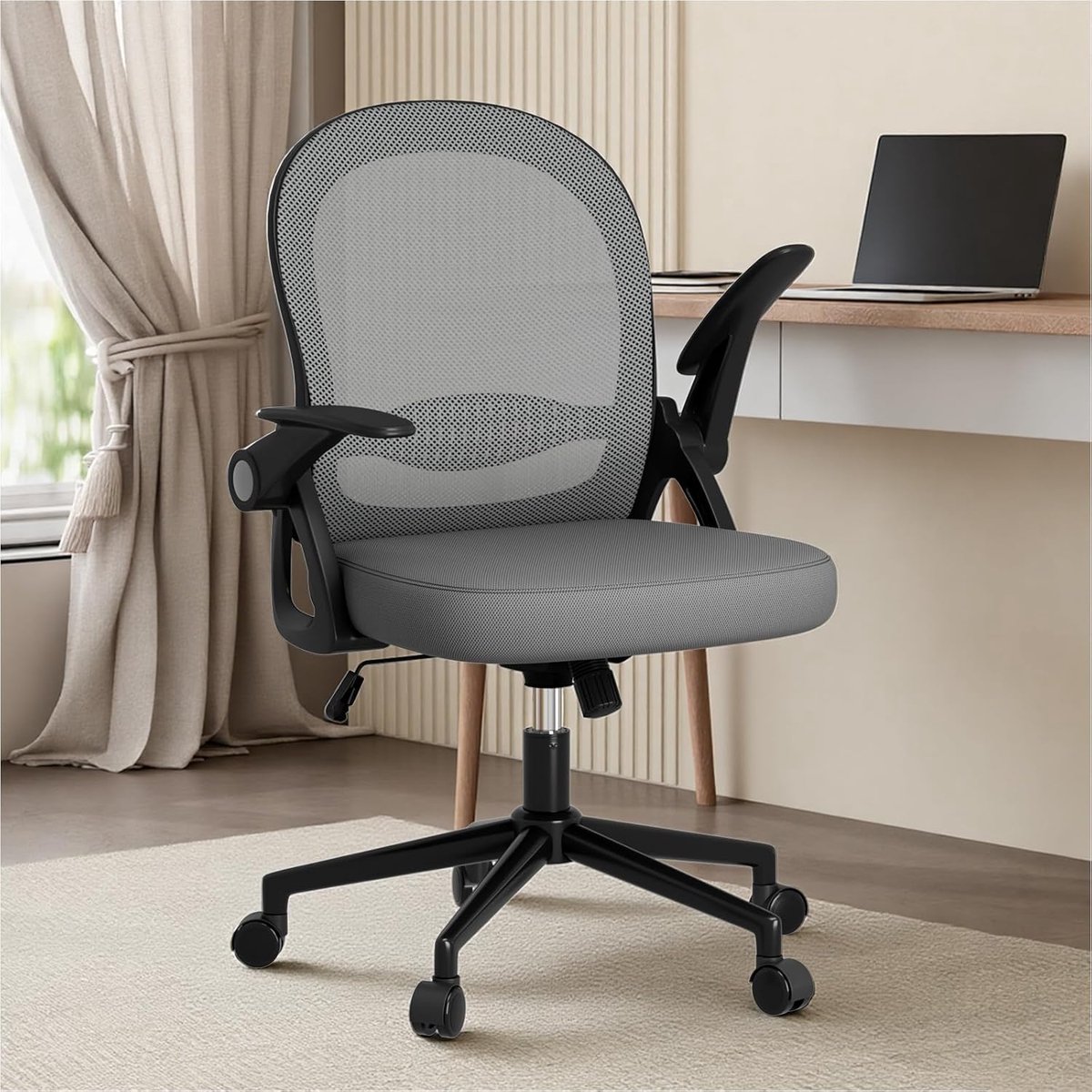 Ergonomische Bureaustoel met Ademende Mesh - Grijs - Mesh Rugleuning, In Hoogte Verstelbare - Medahomestore