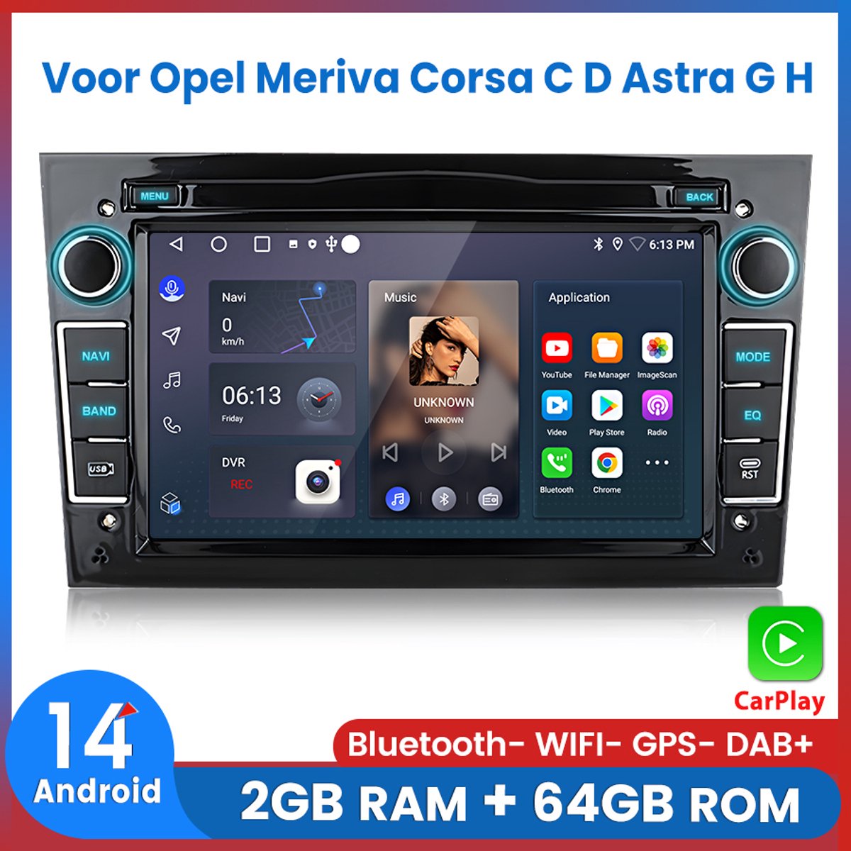 Awesafe Autoradio - Geschikt Voor Opel Meriva Corsa C D Astra G H - Draadloos Apple Carplay & Android Auto - Android 14 - Radio met navigatie - 7 inch HD touchscreen - Ram 2GB + Rom 64GB - Helder Zwart