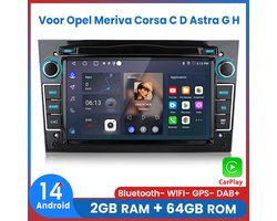 Awesafe Autoradio - Geschikt Voor Opel Meriva Corsa C D Astra G H - Draadloos Apple Carplay & Android Auto - Android 14 - Radio met navigatie - 7 inch HD touchscreen - Ram 2GB + Rom 64GB - Helder Zwart