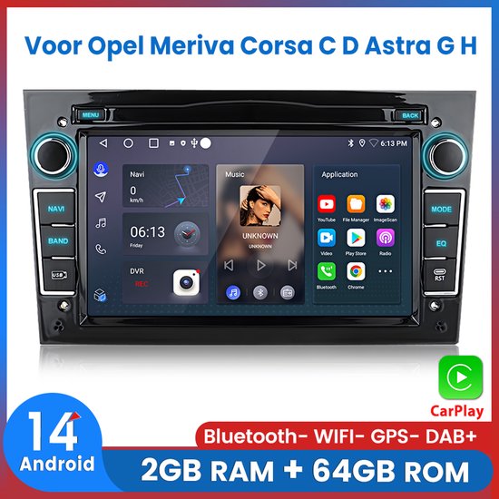 Awesafe Autoradio - Geschikt Voor Opel Meriva Corsa C D Astra G H - Draadloos Apple Carplay & Android Auto - Android 14 - Radio met navigatie - 7 inch HD touchscreen - Ram 2GB + Rom 64GB - Helder Zwart