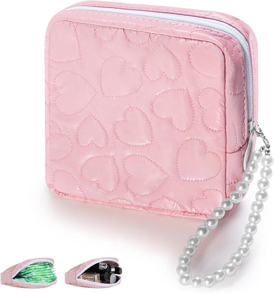 Allecto Plus - Mini-make-uptas met afneembare kunstparelketting en reisfunctionaliteit