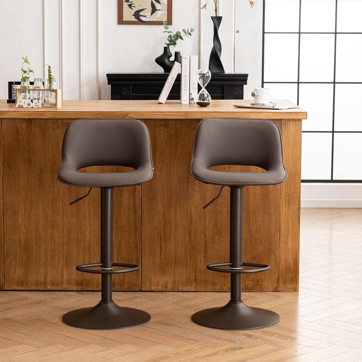 Set van 2 Design Barkrukken met Rugleuning - verstelbaar 44x49x80 cm – Draaibare - Medahomestore