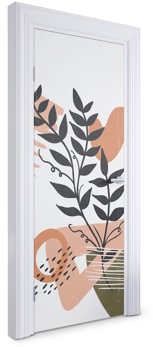Wallfluent Deursticker - Abstracte plant Deurbehang - 75 x 205 cm - Bruin Deurposter - Moderne Deur Sticker - Kinderen Deur Sticker - Deursticker voor de Woonkamer - Deurbehang Sticker