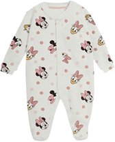 Wit baby-slaappakje met opdruk van Minnie Mouse en Daisy Duck, met roze stippen.