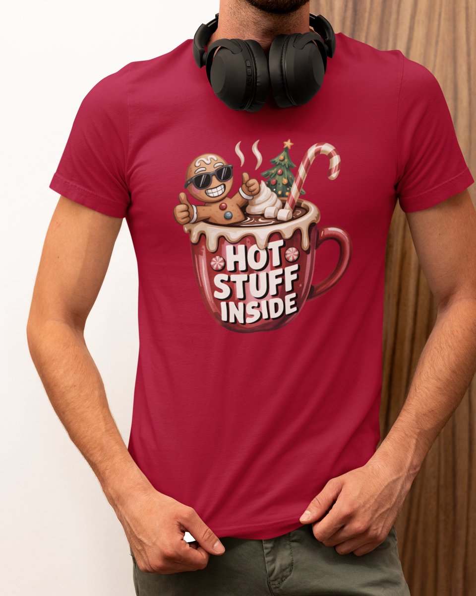 Hot Stuff Inside Kerst - Kerst T-shirt Rood - Grappig T-shirt - Maat XL - Kerst Cadeau Mannen - Limited Edition