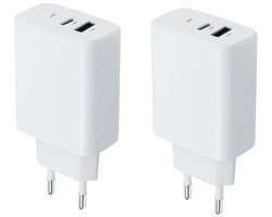 2 stuks OneOne 30W super snellader met 2 poorten. Witte oplader met USB C en USB A. PD en Quick Charge lader adapter past op Poco X3 Pro, Poco X5, X5 Pro, Poco X6, X6 Neo, X6 Pro, Poco X7, X7 Pro, Turbo 3, Poco Turbo 4, Poco Pad, Poco M7 Pro, Xiaomi