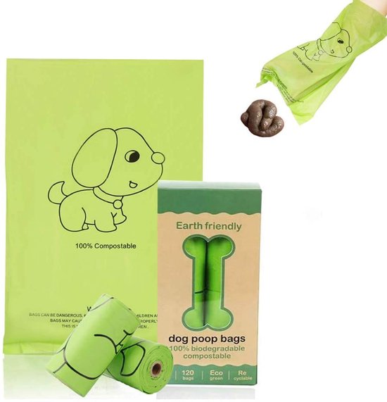 Sacs à déjections canines - Sacs à crottes de chien - 100% Compostable - Biodégradable - 360 pièces - Extra fort - 23 x 33cm
