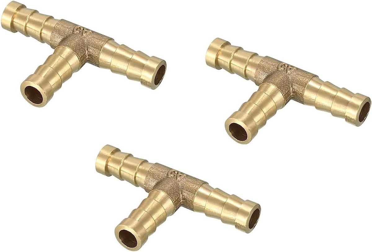 Provento - Messing Barb Slang Fitting Tee 8mm - 5 stuks - Connector voor Lucht, Water, Gas