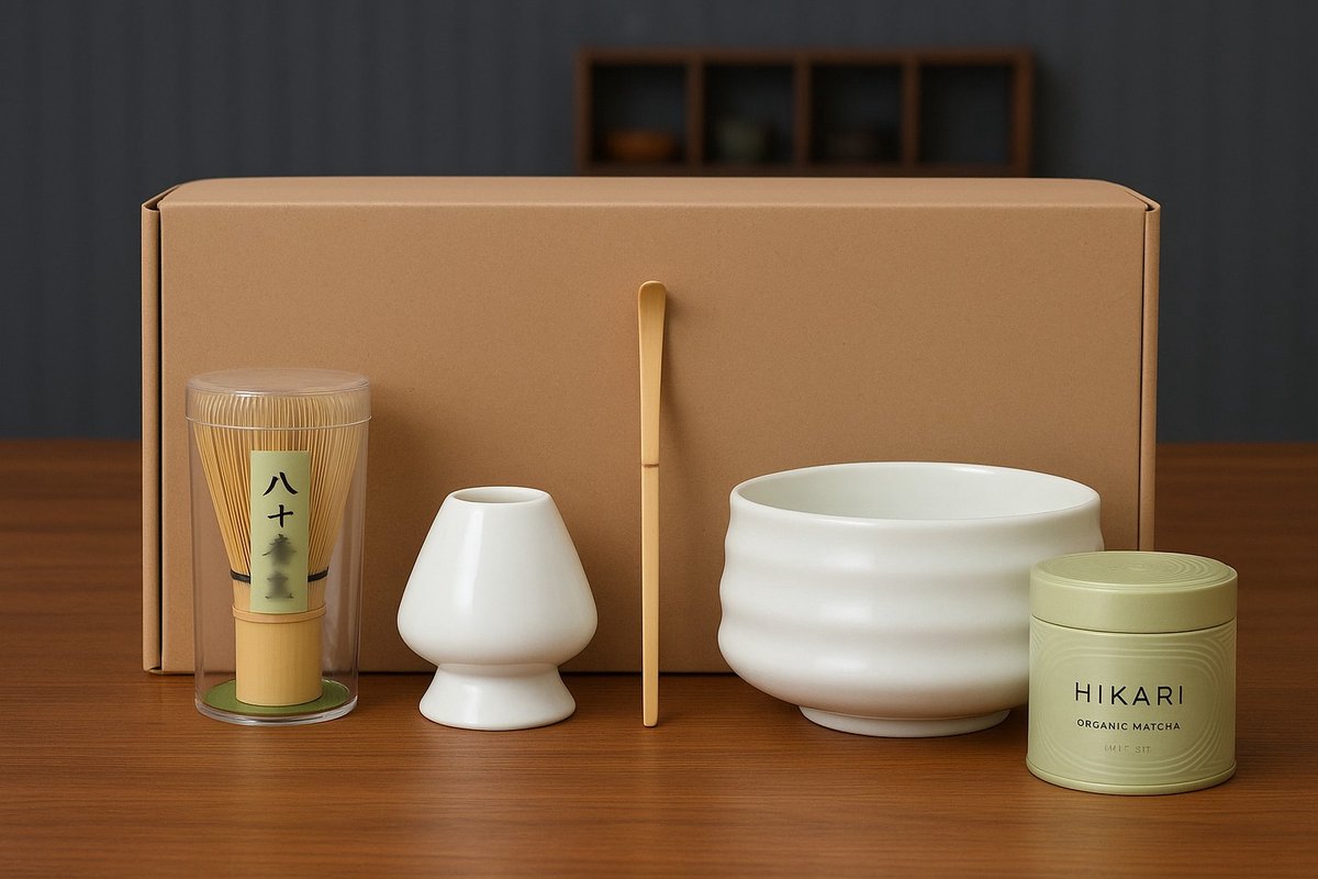 Without Lemon - Hikari Matcha 30gr + Japanse Matcha Starters Set - Premium Organic Matcha - Bamboe Klopper - Lepel - Kom - Klopperhouder - Matcha Tea Making Kit - Ceremonial - Matcha Lovers - Cadeau Tip - Kerstcadeau - Wit