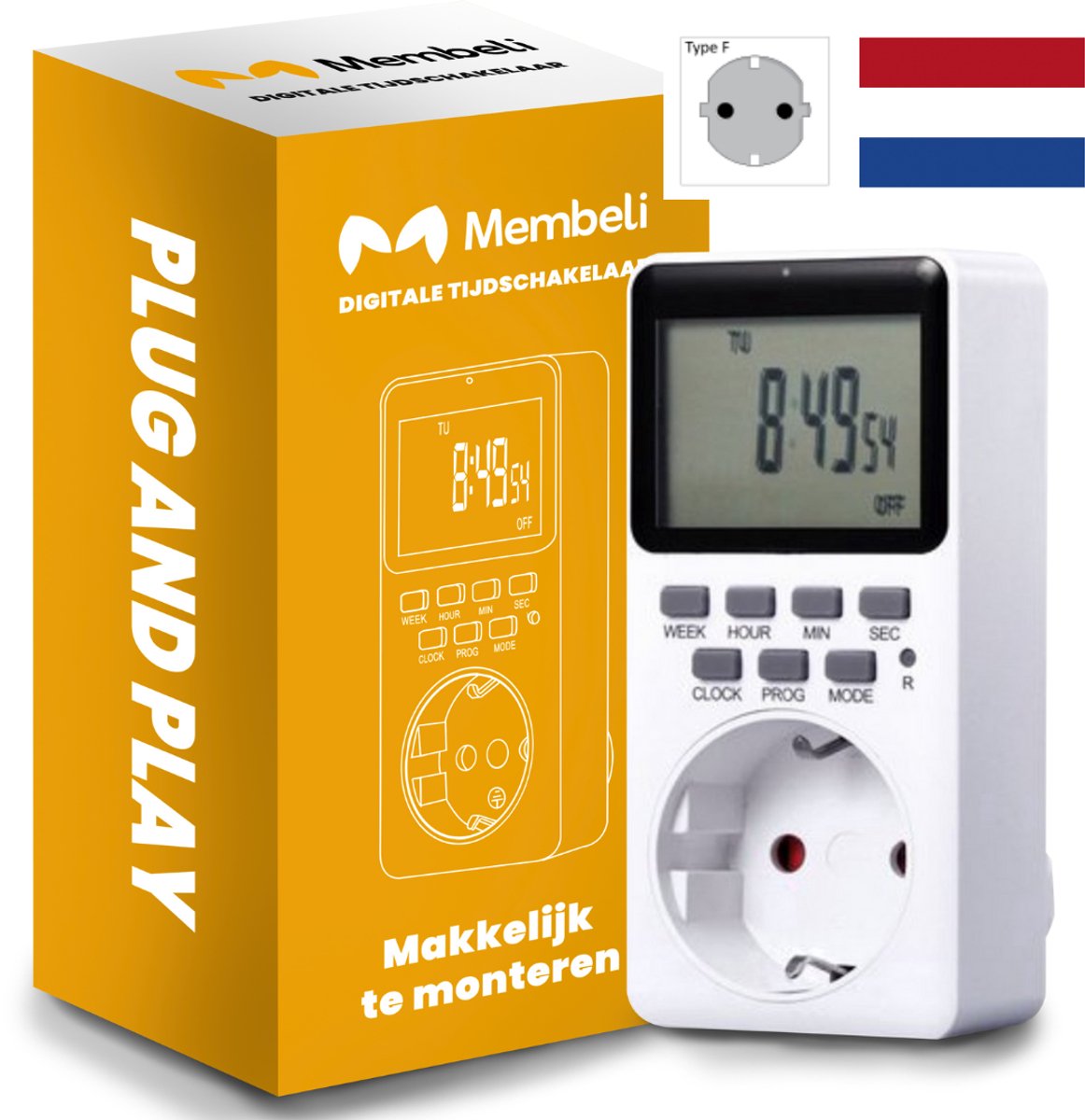 Membeli Tijdschakelaar voor Binnen - Type F - Makkelijk te monteren - Schakelklok Stopcontact - Digitaal - Timer Schakelaar - Tijdklokken voor stopkontakt - LCD Display - Tijdschakelklok voor Nederland