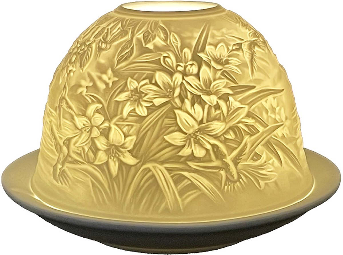 Waxinelichthouder Ø 12x8 cm Wit Porselein Bloemen