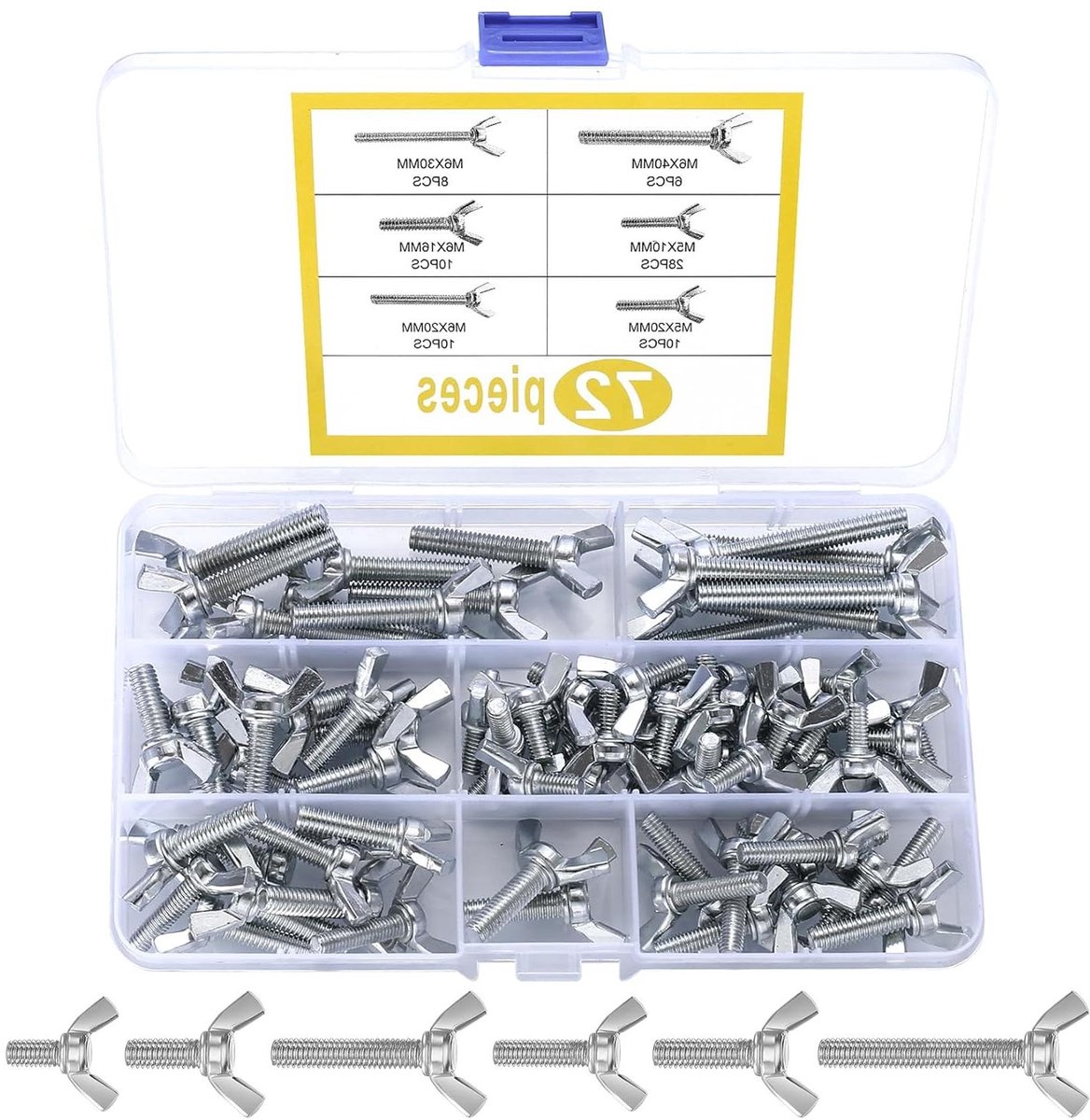 CSGoods - M5 M6 vleugelschroeven set koolstofstaal 72 stuks - metrische vleugelschroeven voor machinebevestiging