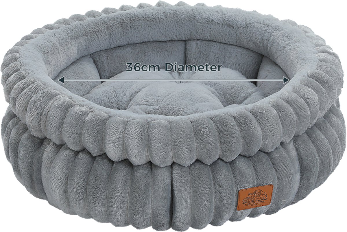 Fluffy Fur Donut Hondenmand voor Honden - Grijs - Hondenkussen - Kattenmand rond - 51x51x20 cm