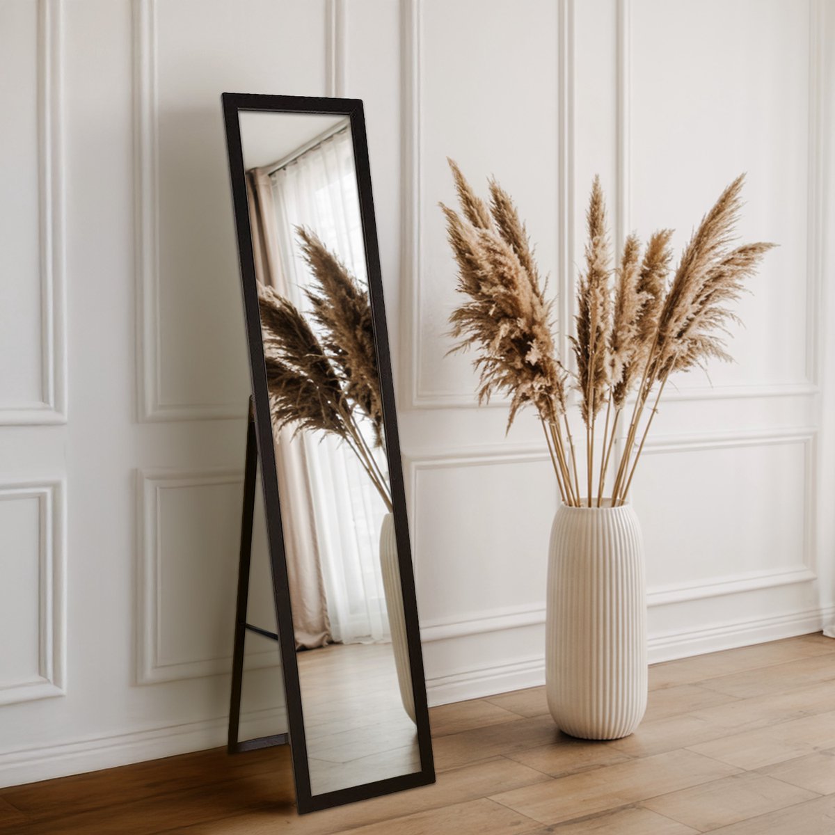 Coloray Staande Spiegel - Staande Passpiegel - 36 cm x 156 cm - Staande Spiegel Zwart - Staande Spiegel Voor Slaapkamer - Lange Spiegel - Moderne Staande Spiegel - Spiegel MDF Lijst Zwarte MDF Lijst