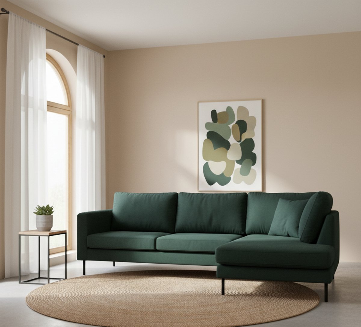 Velora Luxe 4-zits Bank Rechts Groen – Hoogwaardig Polyester Velours – 247x195x84 cm – Altameubel