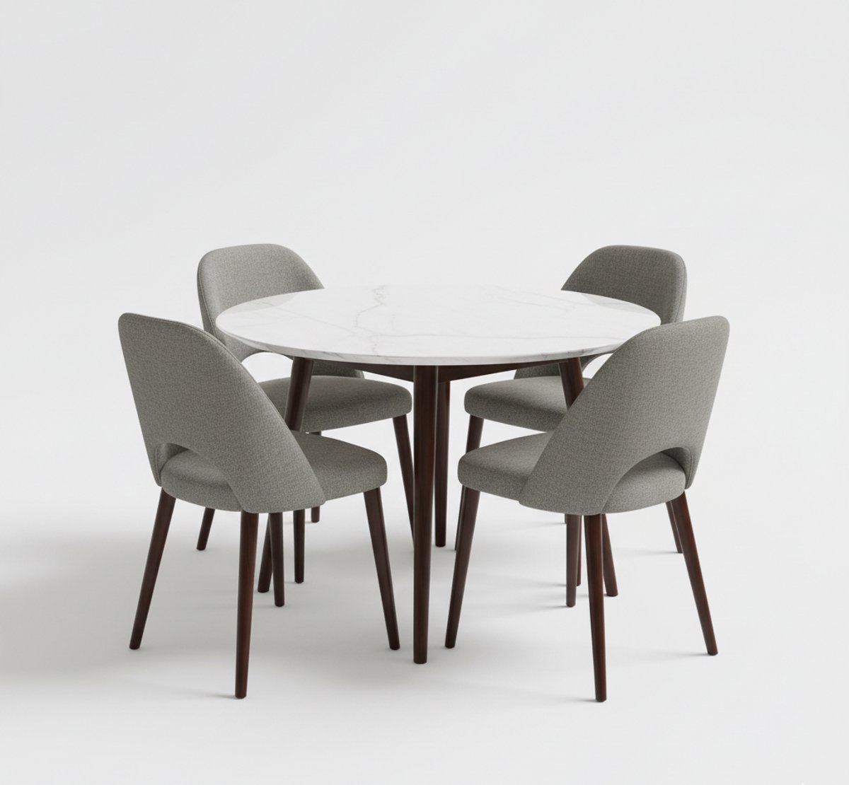 Ronde Eettafel Set voor 4 Personen – Massief Hout & Metaal, Comfortabele Stoelen met Ademend Kunstleer of Katoen/Linnen, Moderne Keuken- en Ontbijtbar Set voor Thuis, Kantoor of Kleine Vergaderruimte – NoviHome