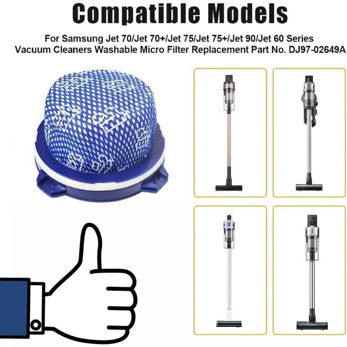 Hepa Filter Compatibel met Jet75 - Jet90 - Jet70 Stofzuigers - Wasbare Microfilters - Vervangt DJ97-02649A - Hoogste Filtratie - Voor Langdurige Luchtkwaliteit - Geschikt voor Gezondheid